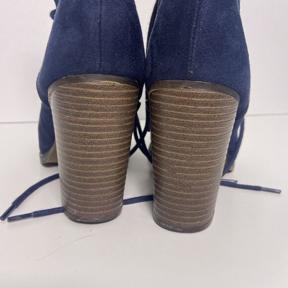 Candies Blue Suede Ankle Boot Women's 9M Side Zipper, Lace-up, 3.5" Heel - Picture 5 of 7